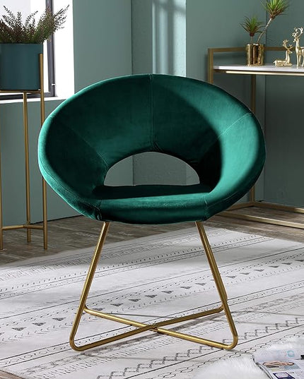 Roundhill Furniture Slatina Silky Velvet Upholstered Accent Chair with Gold Tone Finished Base, 25D x 28W x 31.5H in, Green - LeafyLoom