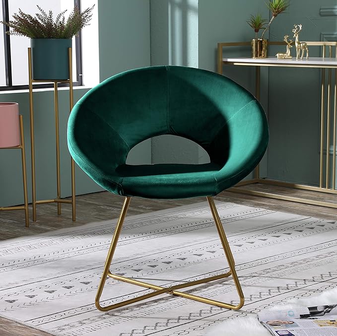 Roundhill Furniture Slatina Silky Velvet Upholstered Accent Chair with Gold Tone Finished Base, 25D x 28W x 31.5H in, Green - LeafyLoom