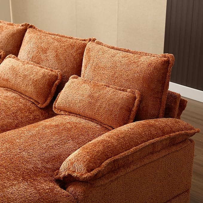 110.63" Chenille Fabric Upholstered Sectional Sofa with Double Chaises & Solid Wood Legs, U-Shape Oversized Modular Couch with 2 Layered & Detachable Seat Cushions for Living Room, Apartment - LeafyLoom