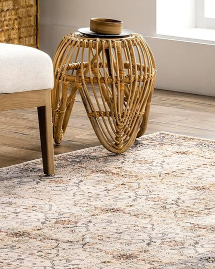 nuLOOM Annelle Floral Border Machine Washable Ultra Thin Area Rug, 8' x 10', Beige - LeafyLoom