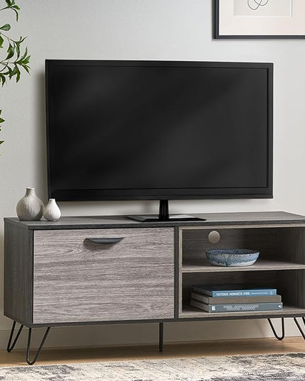 Merax Stand for TVs Up to 50 Inch, Modern Entertainment Center with Fold 2 Shelves Cable Management Media Console Table Television Cabinet for Living Room, Bedroom, 47.3" Long, Light Gray - LeafyLoom