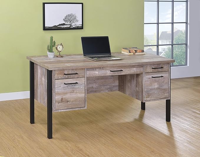 Coaster Furniture Samson 4-Drawer Writing Desk Weathered Oak and Black 801950 - LeafyLoom