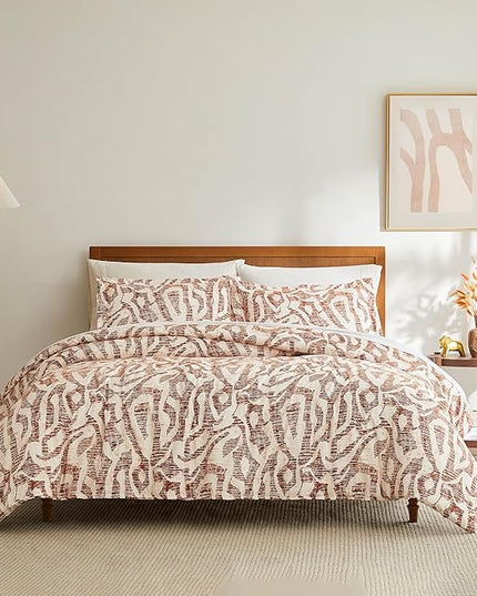 Southshore Fine Living, Inc. Oversized Twin Comforter Bedding Set, Down Alternative Comforter Bedspread, Abstract Print Comforter, Twin or Twin XL Comforter with Matching Sham, Rust Khari - LeafyLoom