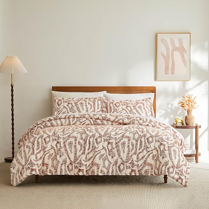 Southshore Fine Living, Inc. Oversized Twin Comforter Bedding Set, Down Alternative Comforter Bedspread, Abstract Print Comforter, Twin or Twin XL Comforter with Matching Sham, Rust Khari - LeafyLoom