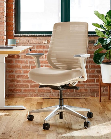 Branch Ergonomic Chair - A Versatile Desk Chair with Adjustable Lumbar Support, Breathable Mesh Backrest, and Smooth Wheels - Experience Optimal Comfort and Support - Sand - White - LeafyLoom