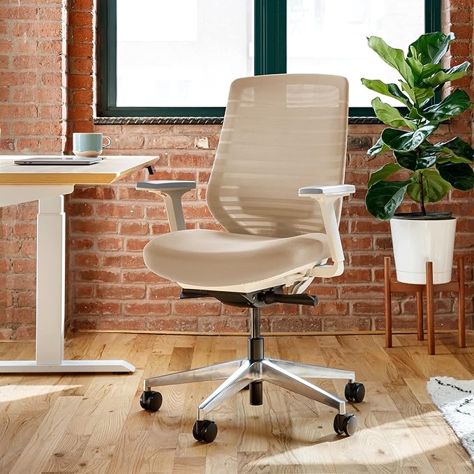 Branch Ergonomic Chair - A Versatile Desk Chair with Adjustable Lumbar Support, Breathable Mesh Backrest, and Smooth Wheels - Experience Optimal Comfort and Support - Sand - White - LeafyLoom