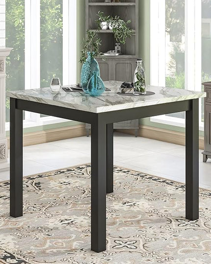 5-piece Counter Height Dining Set One Faux Marble Table and 4 Upholstered-Seat Chairs for Kitchen and Living Room Furniture, Blue - LeafyLoom