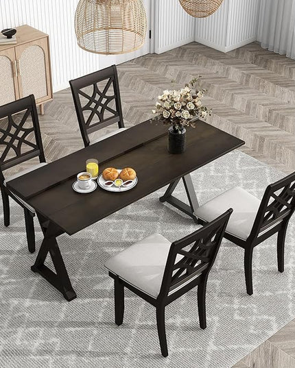 NicBex Small Kitchen Table Set for 4 Dining Room Set 5-Piece Extendable Rubber Wood Dining Table Set with X-Shape Legs for Small Space, Apartment, Studio, Walnut - LeafyLoom