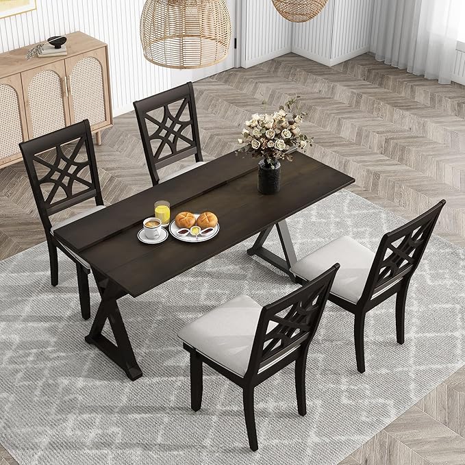 NicBex Small Kitchen Table Set for 4 Dining Room Set 5-Piece Extendable Rubber Wood Dining Table Set with X-Shape Legs for Small Space, Apartment, Studio, Walnut - LeafyLoom
