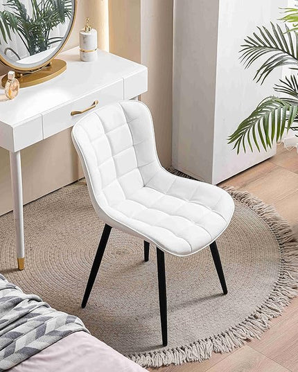 YOUTASTE White Dining Chairs Set of 2 PU Leather Upholstered Modern Armless Dining Room Chair with Back Metal Legs Kitchen Dinner Accent Guest Chairs for Vanity Reception Waiting Room - LeafyLoom