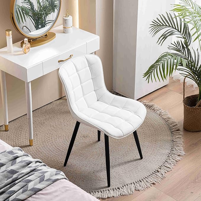 YOUTASTE White Dining Chairs Set of 2 PU Leather Upholstered Modern Armless Dining Room Chair with Back Metal Legs Kitchen Dinner Accent Guest Chairs for Vanity Reception Waiting Room - LeafyLoom