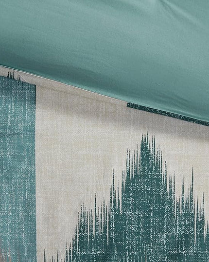 INK+IVY Queen Size Comforter Set, Cozy Cotton Comforter, All Season, Lightweight Comforter Queen Bed Set with 2 Matching Shams, Modern Cabin Lodge Ikat Chevron Design, Aqua Full/Queen 3 Piece - LeafyLoom
