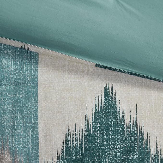 INK+IVY Queen Size Comforter Set, Cozy Cotton Comforter, All Season, Lightweight Comforter Queen Bed Set with 2 Matching Shams, Modern Cabin Lodge Ikat Chevron Design, Aqua Full/Queen 3 Piece - LeafyLoom