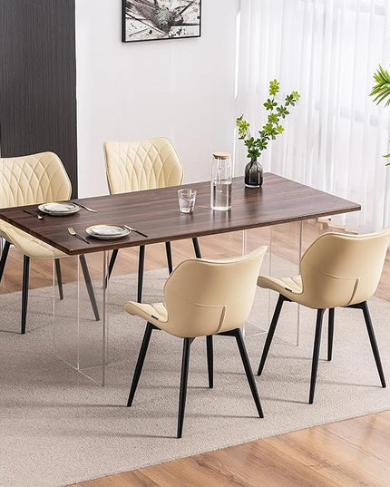 YOUNIKE Dining Chairs Set of 2, Upholstered Faux Leather Kitchen Chairs Dining Room Chairs, Modern Living Room Bedroom Side Chairs with Wide Curved Back and Adjustable Metal Legs, Beige - LeafyLoom