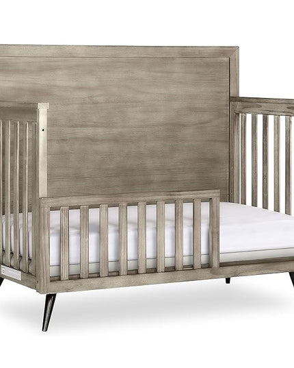 Evolur Stilnovo Mid Century Convertible Crib Toddler Guard Rail I Full Assembly I Lasting Quality, Windsor Oak Grey - LeafyLoom