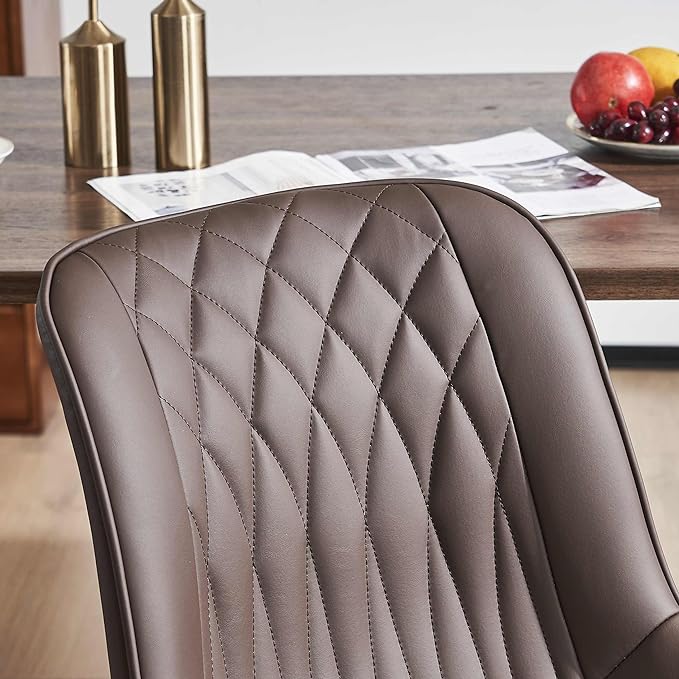 YOUNIKE Brown Dining Chairs set of 2 with High Backs Mid Century Modern Kitchen & Dining Room Chairs PU Faux Leather Upholstered sillas de comedor Comfortable Large Padded Accent Chair with Metal Legs - LeafyLoom
