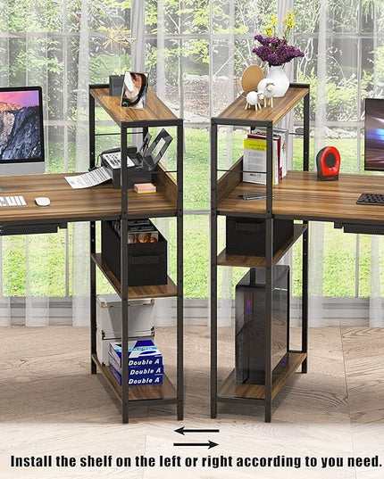 SHW 46-Inch Mission Desk with Side Shelf, 24" Deep, Walnut - LeafyLoom