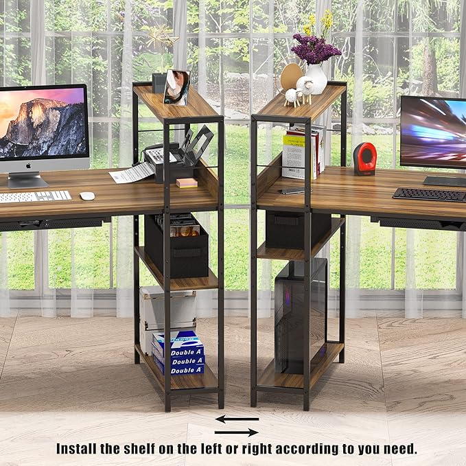 SHW 46-Inch Mission Desk with Side Shelf, 24" Deep, Walnut - LeafyLoom