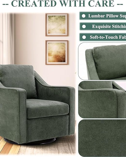 COLAMY 360° Swivel Accent Chair Set of 2, Upholstered Fabric Leisure Armchair with Lumbar Pillow for Living Room Bedroom Home Office, Green - LeafyLoom
