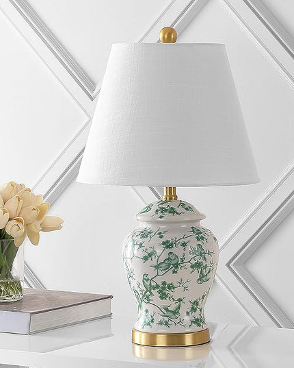 JONATHAN Y JYL3005B Penelope 22" Chinoiserie Classic LED Table Lamp Cottage Traditional Bedside Desk Nightstand for Bedroom Living Room Office College Bookcase LED Bulb Included, Green/White - LeafyLoom