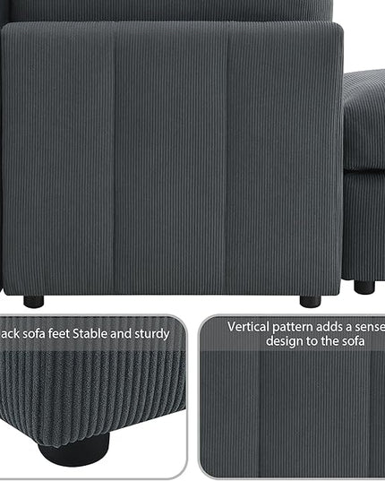 93" Sectional Couch with Convertible Ottomans, 5-Seat Armless Modular Sofa with Vertical Stripes, Freely Combinable Couch Sectionals for Living Room, Apartment - LeafyLoom
