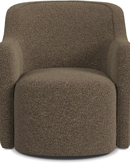 HomePop Décor Upholstered 360° Barrel Back Swivel Accent Living Room & Bedroom|Decorative Home Furniture Directors-Chairs, Dark Brown Boucle - LeafyLoom