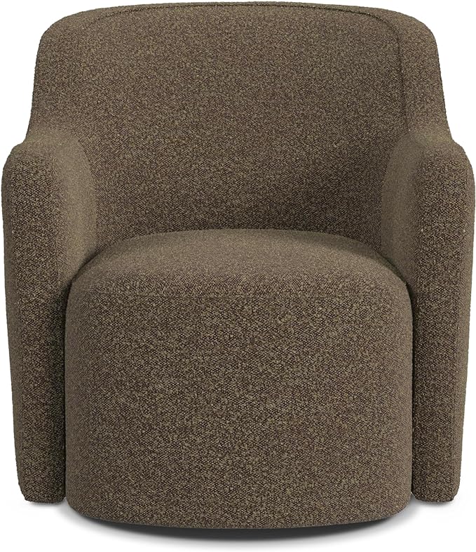 HomePop Décor Upholstered 360° Barrel Back Swivel Accent Living Room & Bedroom|Decorative Home Furniture Directors-Chairs, Dark Brown Boucle - LeafyLoom