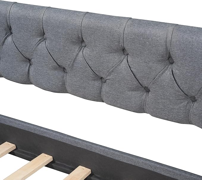 Twin Size Upholstered Daybed with Two Storage Drawers, Tufted Bed w/Nailhead Trim and Wood Slat Support, for Bedroom, Living Room, Guest Room - LeafyLoom