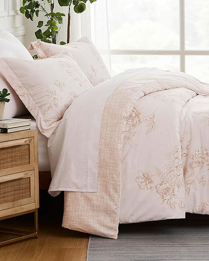 Southshore Fine Living, Inc. Twin Comforter Bedding Set, Down Alternative Floral Comforter with Matching Sham for Twin and Twin XL Beds, Reversible Print is 2 Colors in 1, Taupe & White - LeafyLoom