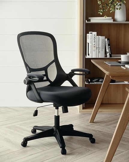 Flash Furniture Porter High-Back Swivel Office Chair with Adjustable Lumbar Support and Seat Height, Ergonomic Mesh Desk Chair with Flip-Up Armrests, Black - LeafyLoom