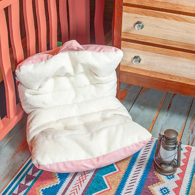Big Joe Roma Kid's Bean Bag Chair, Oat Sherpa and Desert Rose, Vegan Suede, 2 feet - LeafyLoom