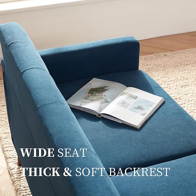 65" Loveseat Sofa, Mid Century Modern Love Seat Couches for Living Room, Comfy Upholstered Sofa Couch for Bedroom, Tufted Design 2 Seater Love Seat Sofa for Small Spaces (Linen-Blue) - LeafyLoom