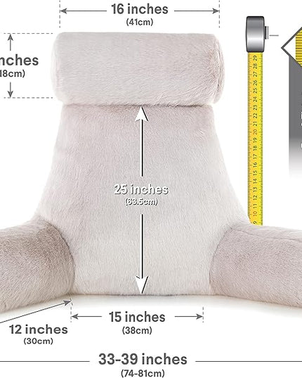 Husband Pillow XXL Baby Golden Wolf Fabulous Faux Fur Backrest, Two-Tone Reversible Double Sided Reading & Bed Rest Pillow with Arms & Neck Roll, Adjustable Memory Foam - Sit Up Extremely Comfy - LeafyLoom