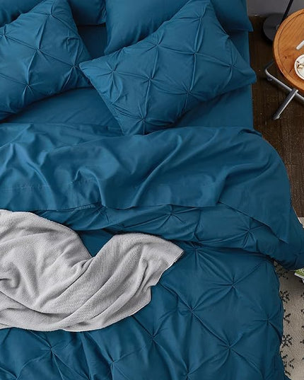 Bedsure California King Comforter Set - Cal King Bed Set 7 Pieces, Pinch Pleat Teal Blue Cali King Bedding Set with Comforter, Sheets, Pillowcases & Shams - LeafyLoom