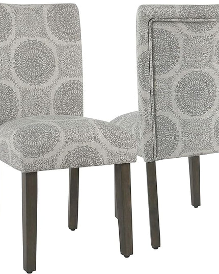 HomePop Parsons Classic Upholstered Accent Dining Chair, Set of 2, Grey Medallion - LeafyLoom