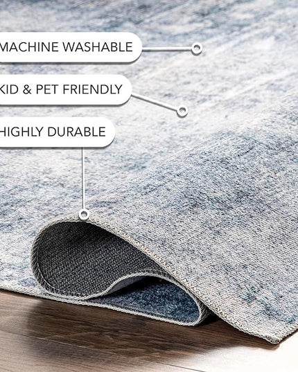 nuLOOM Katia Modern Abstract Machine Washable Ultra Thin Runner Rug, 2' 6" x 8', Blue - LeafyLoom