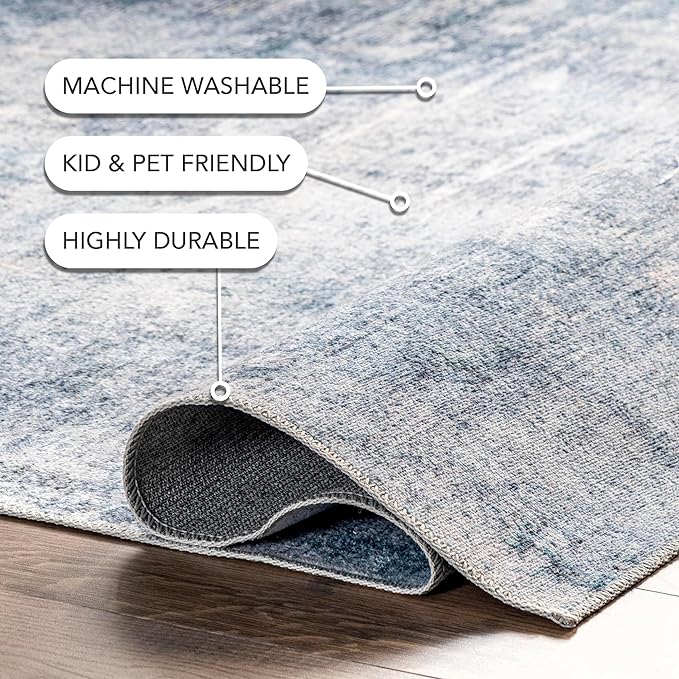 nuLOOM Katia Modern Abstract Machine Washable Ultra Thin Runner Rug, 2' 6" x 8', Blue - LeafyLoom