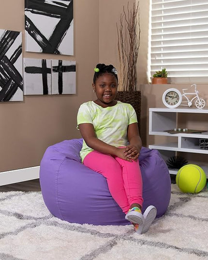 Flash Furniture Dillon Small Bean Bag Chair for Kids and Teens, Foam-Filled Beanbag Chair with Machine Washable Cover, Purple - LeafyLoom