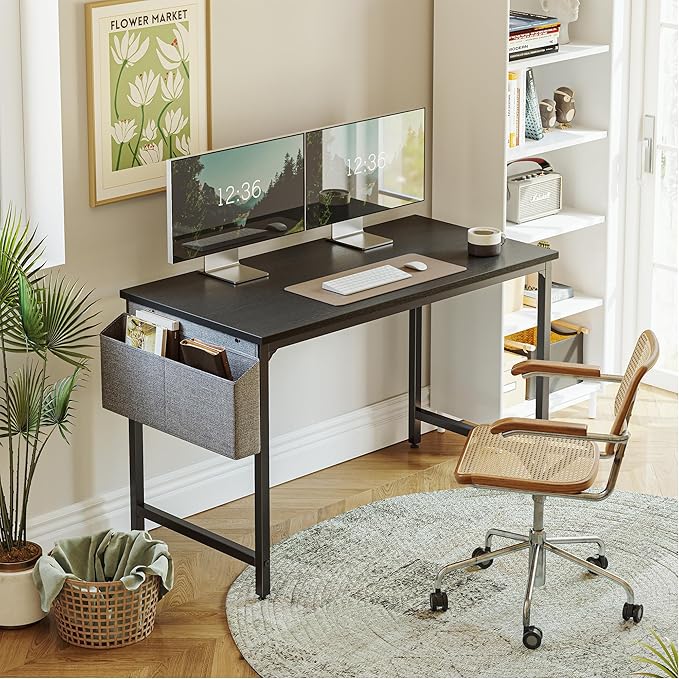 CubiCubi Computer Desk, 63" Study Writing Table for Home Office, Modern Simple Style PC Desk, Black - LeafyLoom