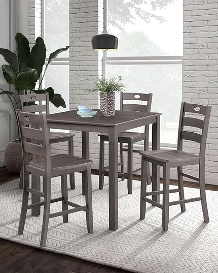 Furniture of America Burnett Wood 5-Piece Counter Height Dining Room Set, Square Table and 4 Durable Slat Back Chairs with Footrest for Home Kitchen Furniture, Dinettes, Gray - LeafyLoom