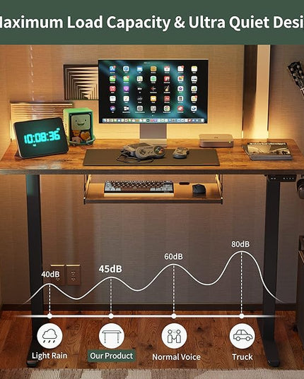 FEZIBO Standing Desk with Keyboard Tray, 48 × 24 Inches Electric Height Adjustable Desk, Sit Stand Up Desk, Computer Office Desk, Rustic Brown - LeafyLoom