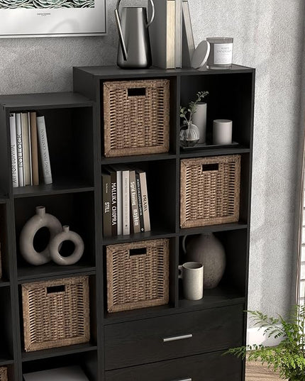 Apexa 6 Cube Storage Organizer Shelves, Stackable Wood Bookcase Fits Cubby Bins for Organization, Dorm Teen Room Decor & Home Office, Black - LeafyLoom
