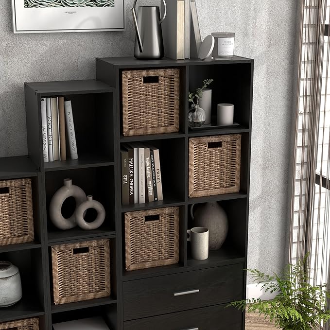 Apexa 6 Cube Storage Organizer Shelves, Stackable Wood Bookcase Fits Cubby Bins for Organization, Dorm Teen Room Decor & Home Office, Black - LeafyLoom