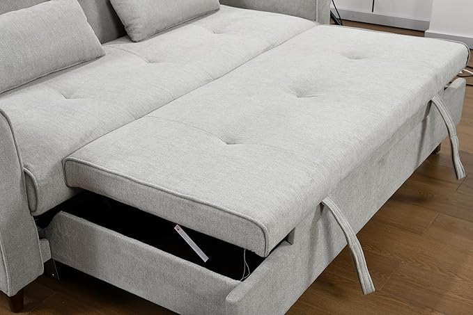 Queen Size Loveseat Sleeper Sofa,3 in 1 Soft Linen Upholstered Oversized Convertible Love Seat Sofabed cum Daybed W/Pull Out Sleep Couch Bed and USB Charging Ports for Living Space, 77.5", Grey - LeafyLoom