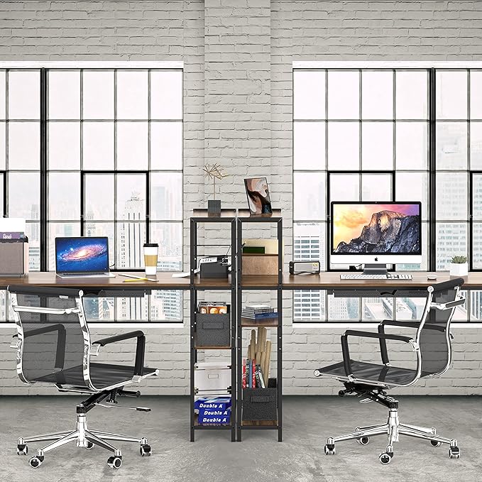 SHW 46-Inch Mission Desk with Side Shelf, 24" Deep, Walnut - LeafyLoom
