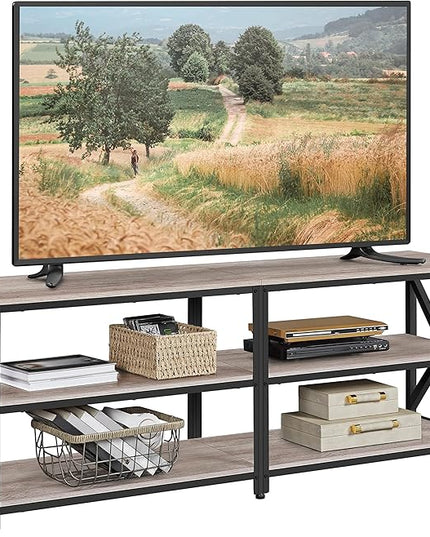 Yaheetech TV Stand for 70 Inch TVs, Industrial Media Entertainment Center with 3-Tier Storage Shelves, 63" TV Console with Metal Frame for Living Room, Gray - LeafyLoom