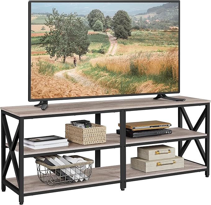 Yaheetech TV Stand for 70 Inch TVs, Industrial Media Entertainment Center with 3-Tier Storage Shelves, 63" TV Console with Metal Frame for Living Room, Gray - LeafyLoom