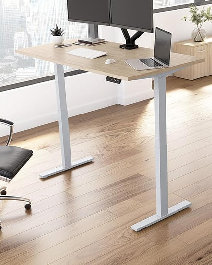 Bush Business Furniture Move 60 Series 60W x 30D Electric in Natural Elm with Silver Base, Ergonomic Sit-Stand Computer Table for Home and Professional Office - LeafyLoom