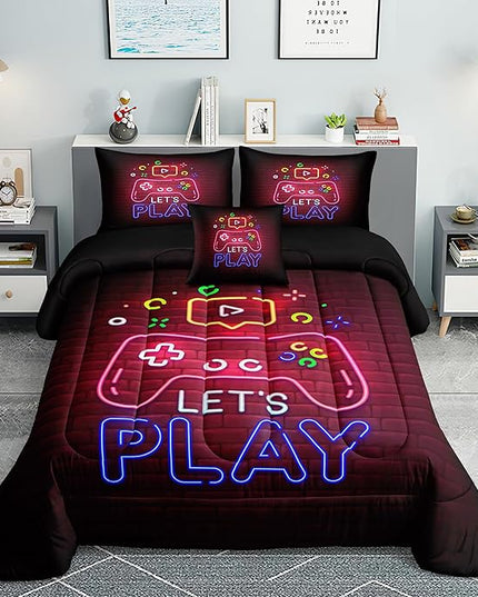 6 PCS Gamer Bedding Sets,Gaming Comforter Set for Boys,Kids Bedding Sets for Boys,Full Size Bedding Sets for Boys,Bed in A Bag with Sheets(Full,Red Color) - LeafyLoom