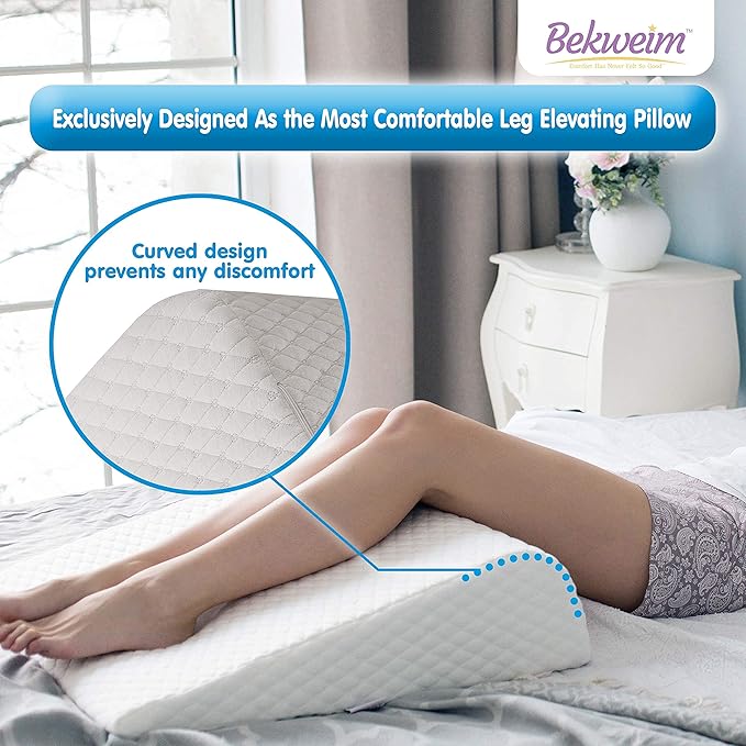 Bed Wedge Pillow | Unique Curved Design for Multi Position Use | Memory Foam Wedge Pillow for Sleeping | Works for Back Support, Leg, Knee | includes Cover Plus Extra Sheet (White) - LeafyLoom